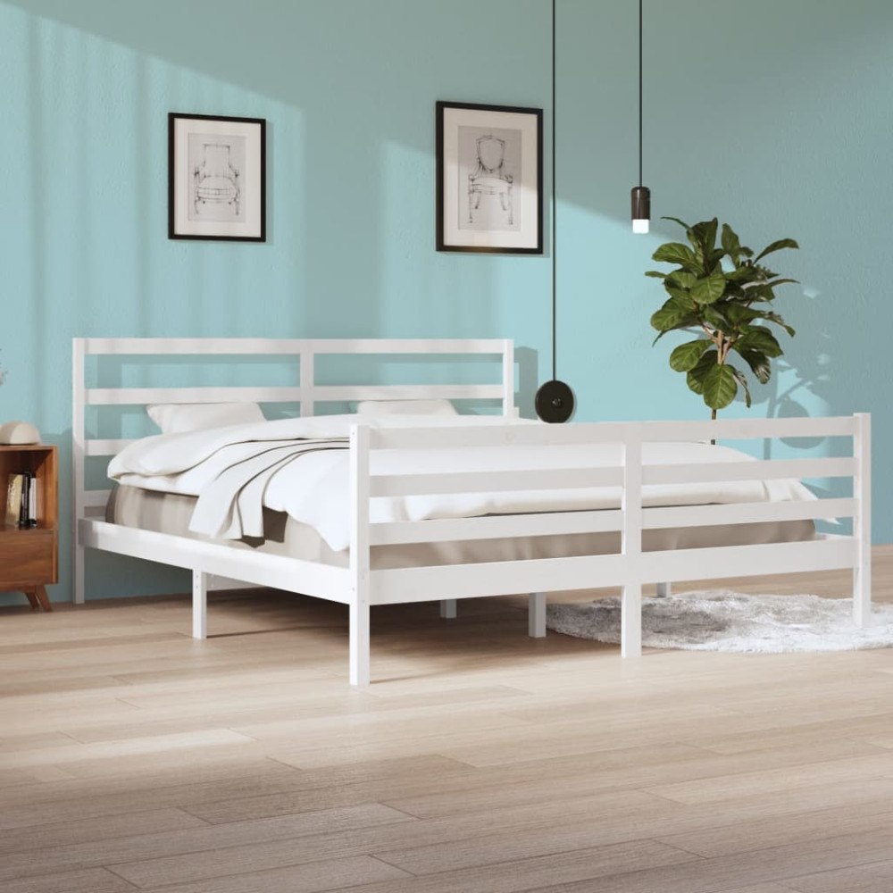 vidaXL Sängram vit massiv furu 200x200 cm