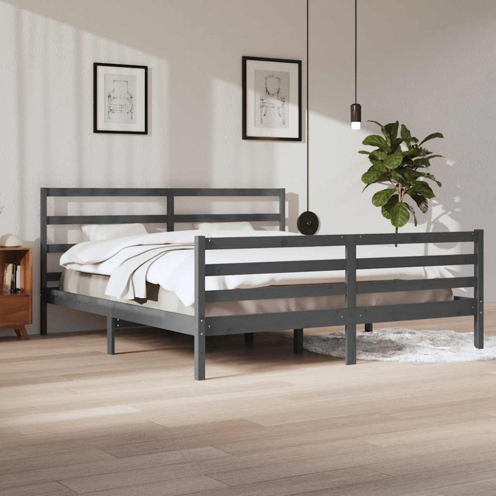 vidaXL Sängram grå massiv furu 200x200 cm