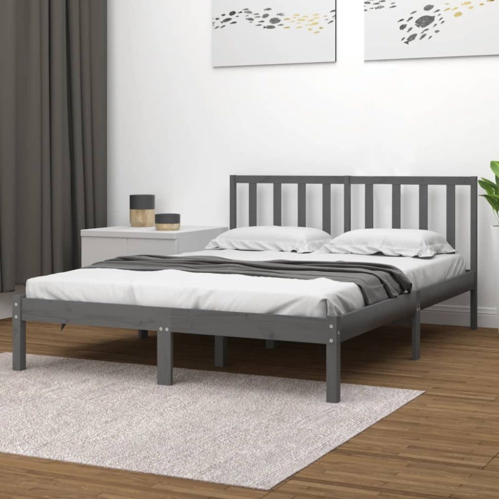 vidaXL Sängram grå massiv furu 200x200 cm