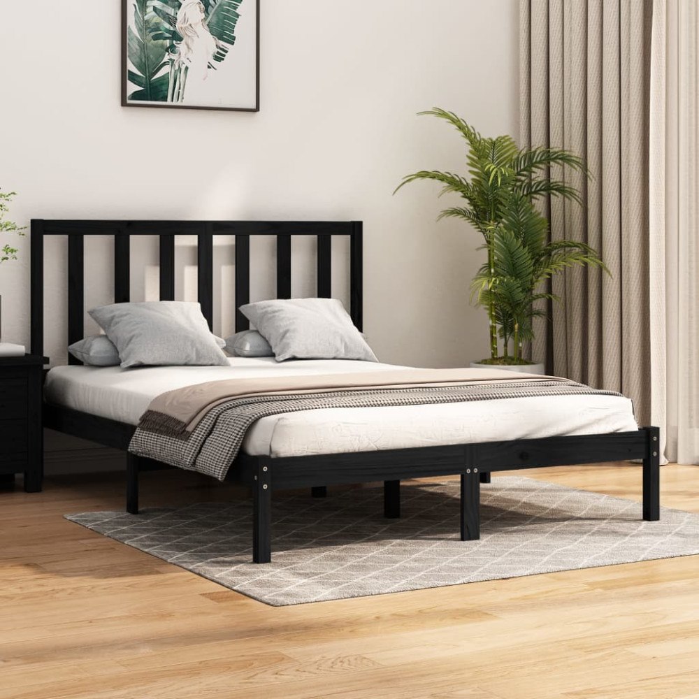 vidaXL Sängram svart massiv furu 140x190 cm