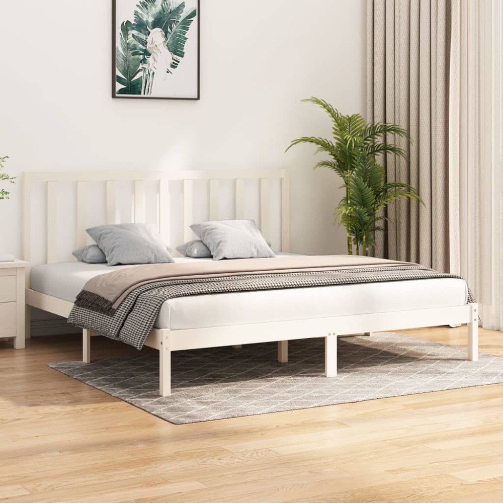 vidaXL Sängram vit massiv furu 200x200 cm