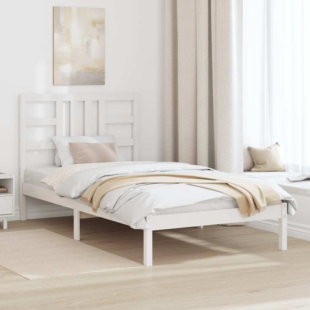 vidaXL Sängram vit massivt trä 100x200 cm