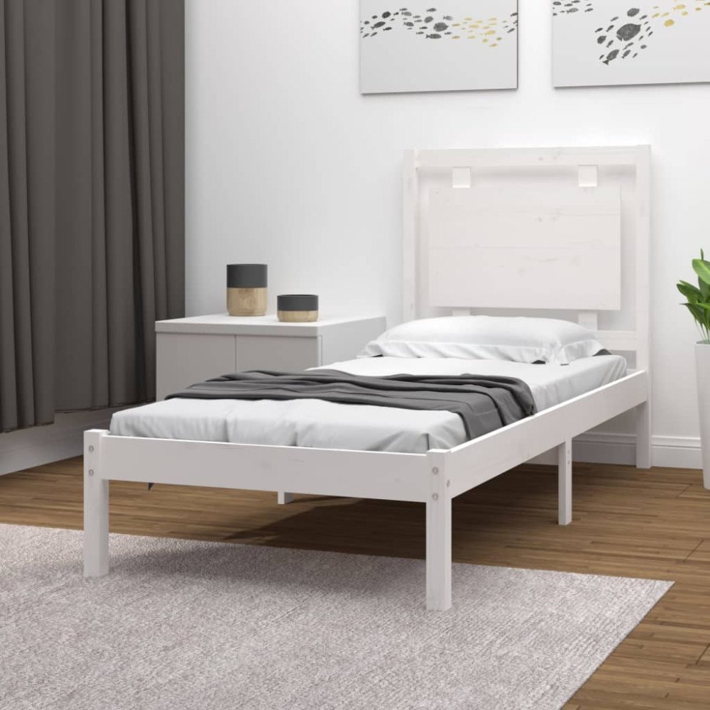 vidaXL Sängram vit massivt trä 75x190 cm