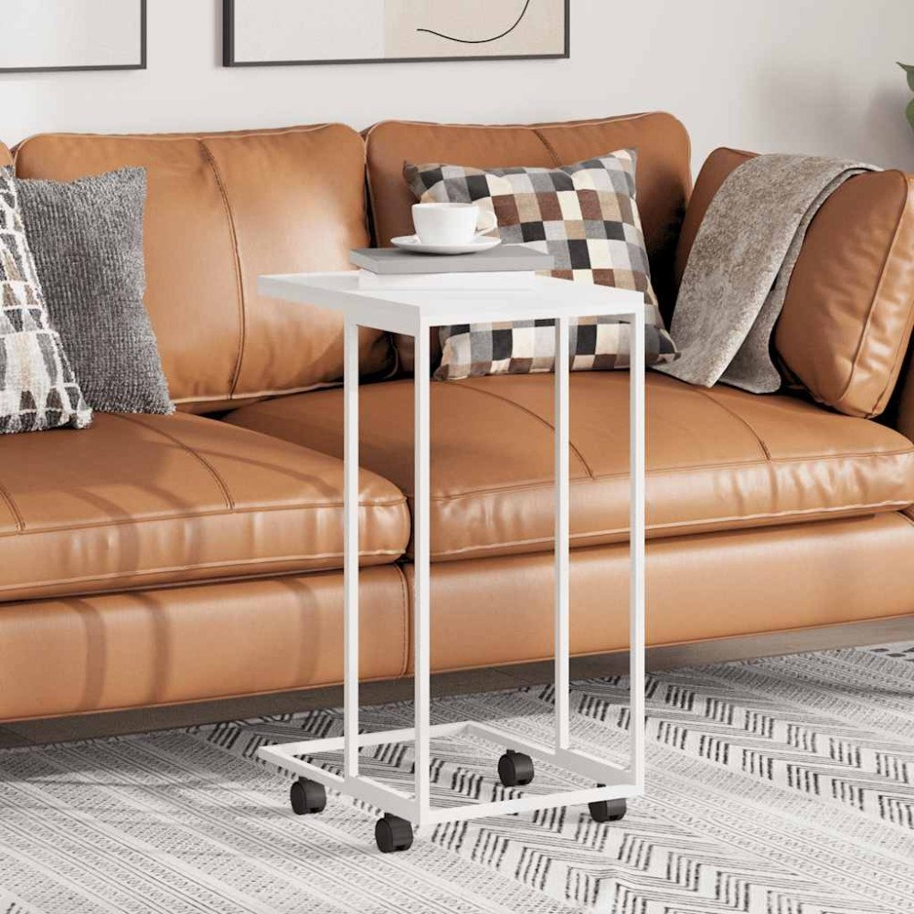 vidaXL Sidobord med hjul vit 40x30x63,5 cm konstruerat trä