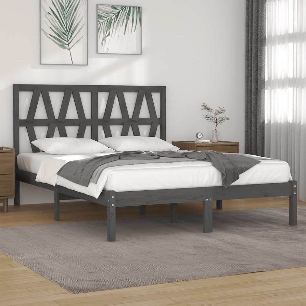 vidaXL Sängram grå massiv furu 200x200 cm