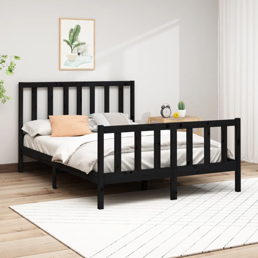 vidaXL Sängram svart massiv furu 140x190 cm