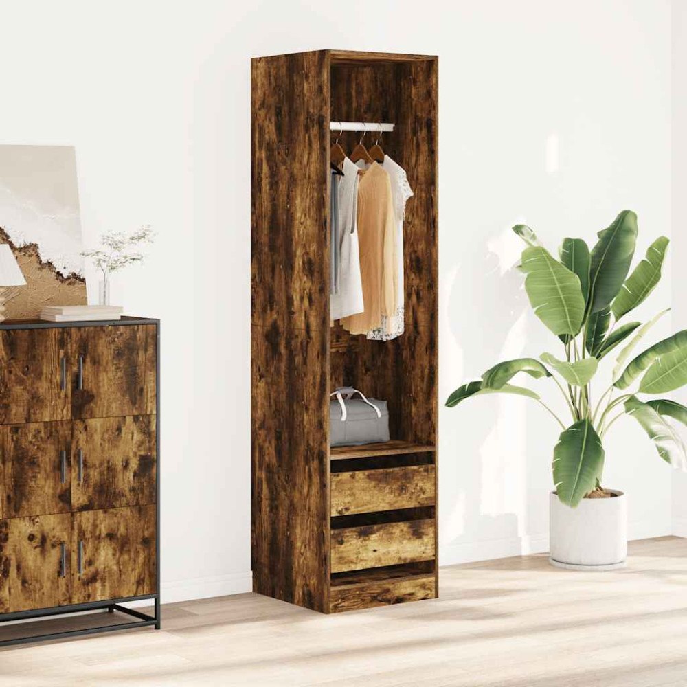 vidaXL Garderob med lådor rökfärgad ek 50x50x200 cm konstruerat trä