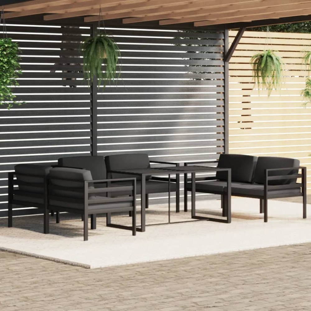 vidaXL Loungegrupp för trädgården 7 delar med dynor aluminium antracit