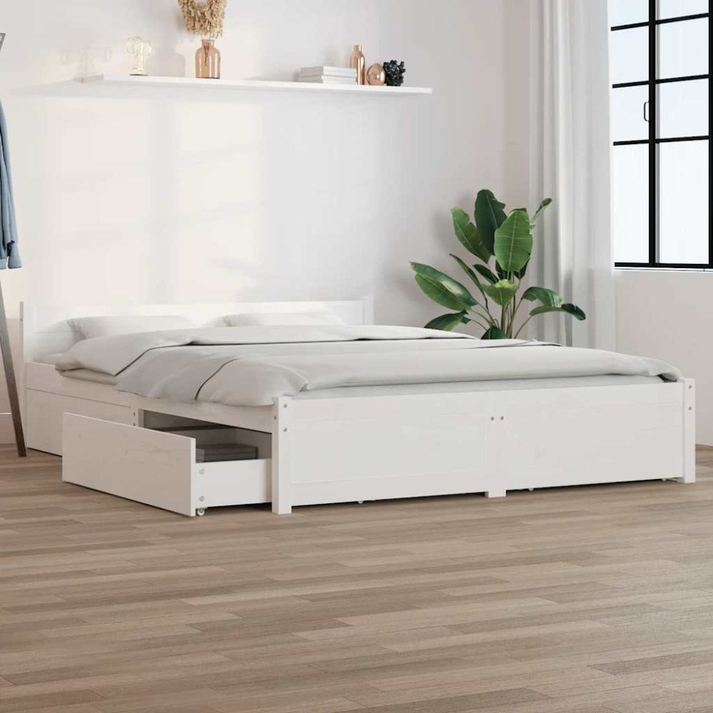 vidaXL Sängram med lådor vit 140x200 cm