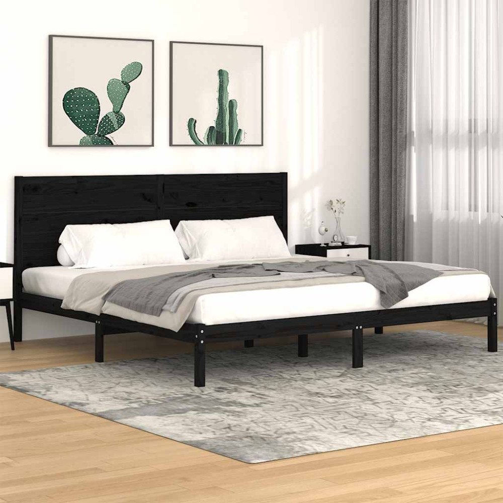 vidaXL Sängram svart massiv furu 200x200 cm