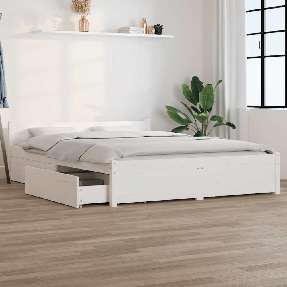 vidaXL Sängram med lådor vit 135x190 cm