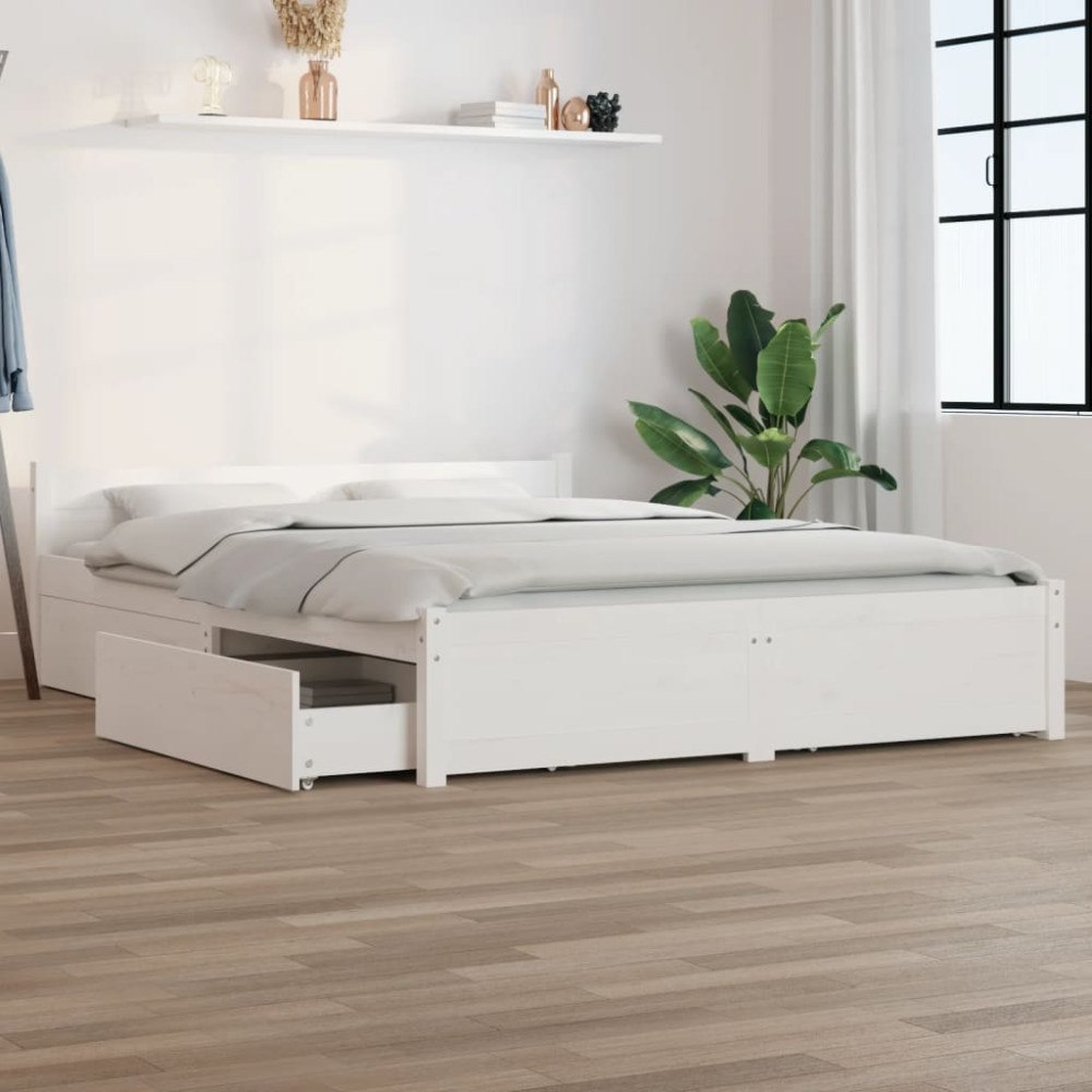 vidaXL Sängram med lådor vit 140x190 cm