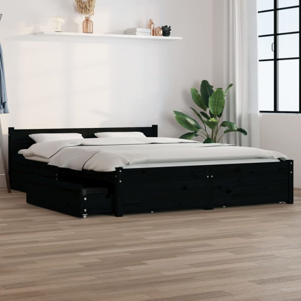 vidaXL Sängram med lådor svart 140x190 cm