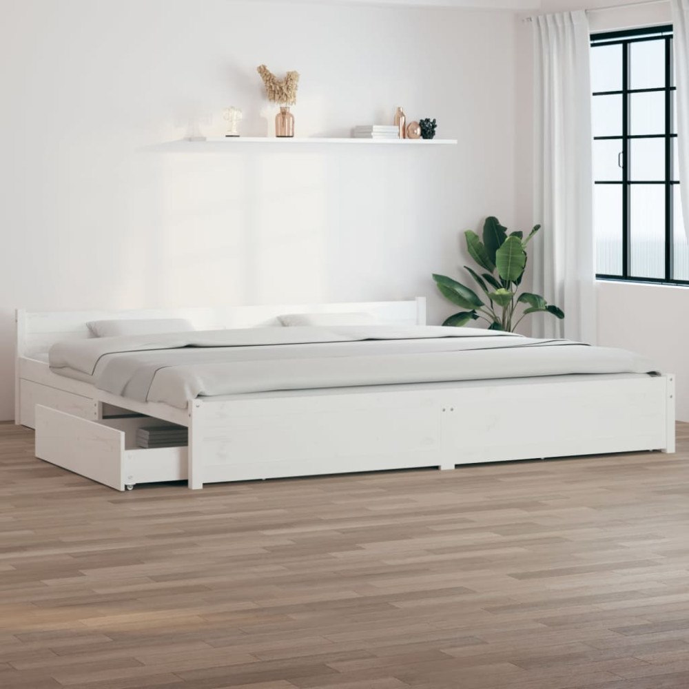 vidaXL Sängram med lådor vit 200x200 cm