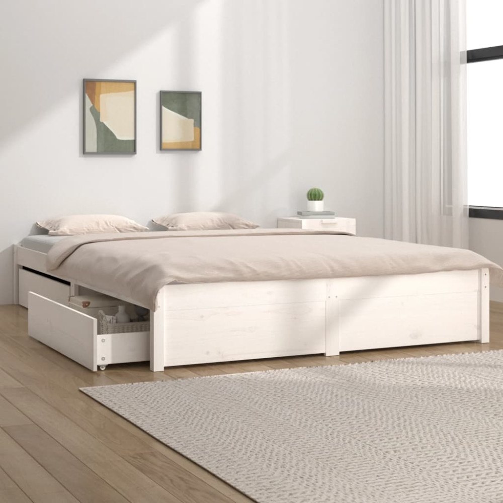 vidaXL Sängram med lådor vit 135x190 cm