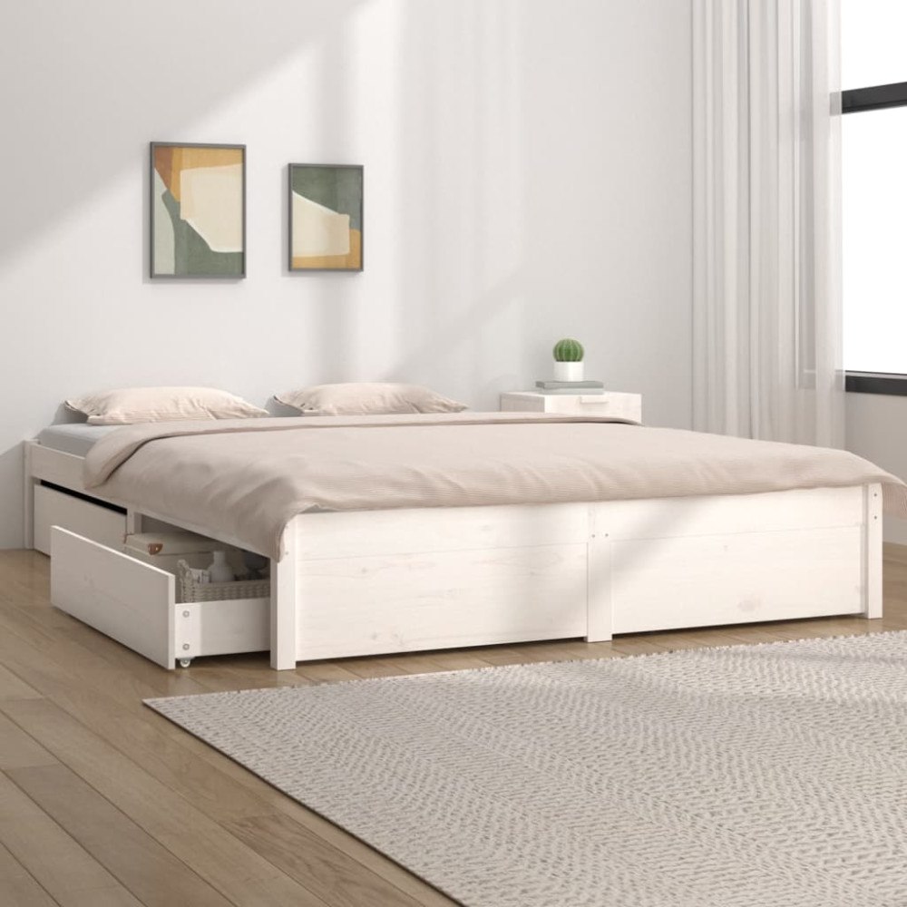 vidaXL Sängram med lådor vit 160x200 cm