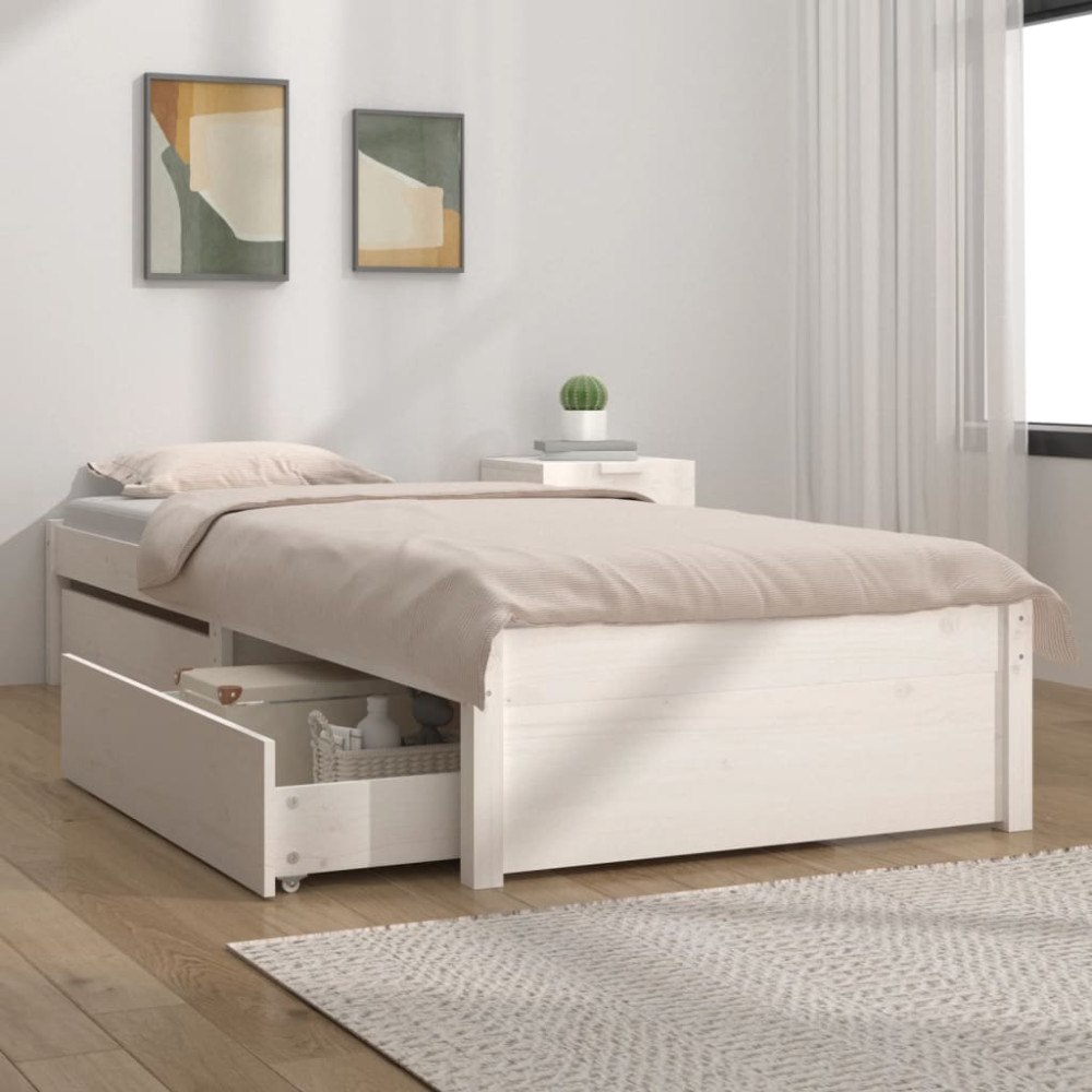 vidaXL Sängram med lådor vit 90x190 cm