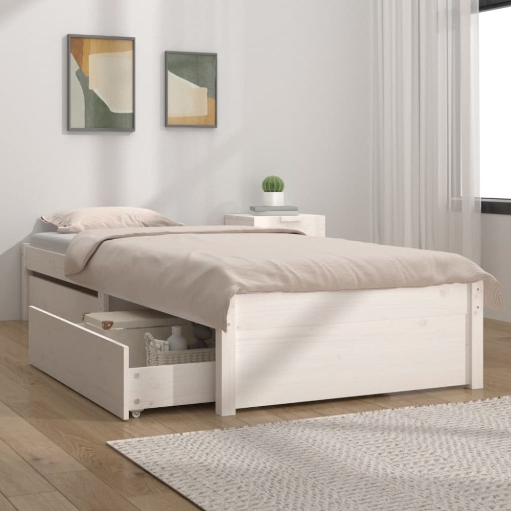 vidaXL Sängram med lådor vit 90x200 cm