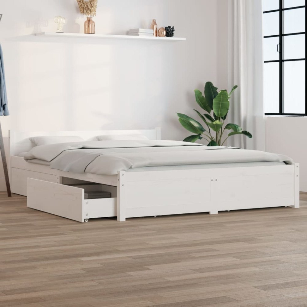 vidaXL Sängram med lådor vit 150x200 cm