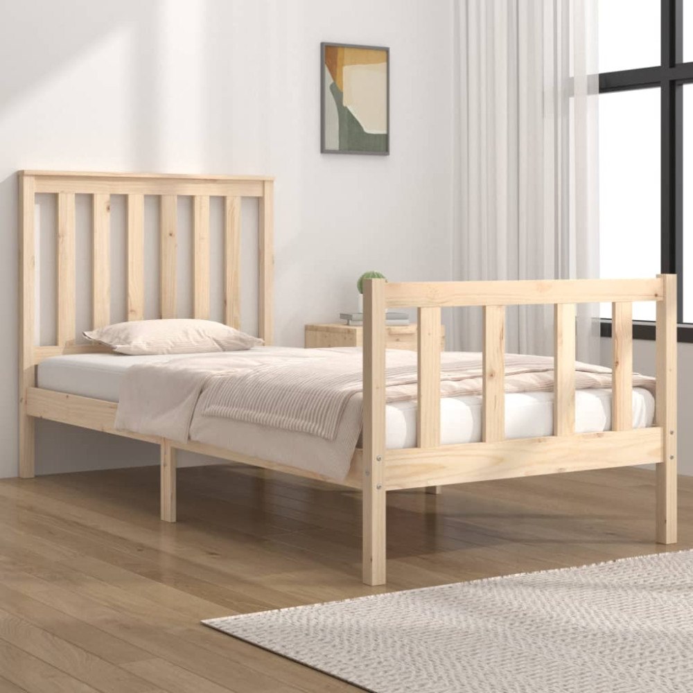 vidaXL Sängram massivt trä 75x190 cm