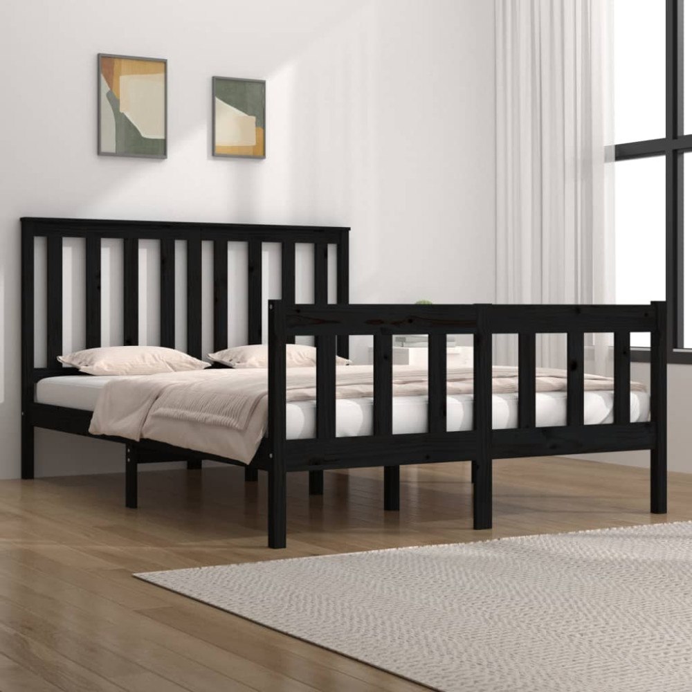 vidaXL Sängram svart massiv furu 140x190 cm