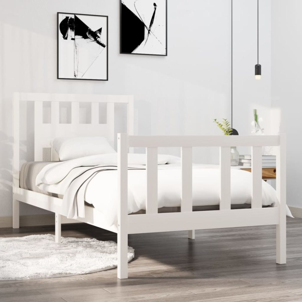 vidaXL Sängram vit massivt trä 90x190 cm
