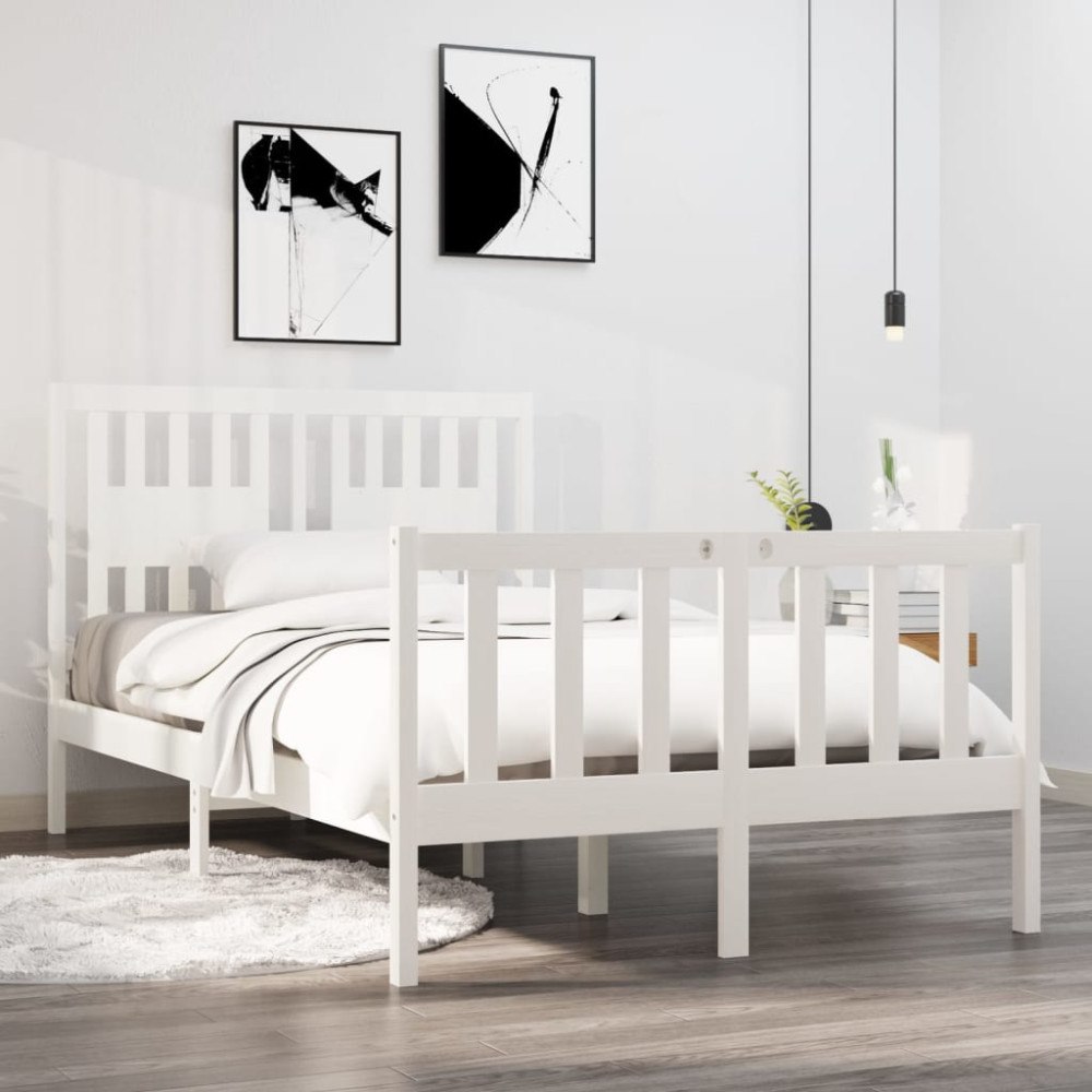 vidaXL Sängram vit massivt trä 120x190 cm