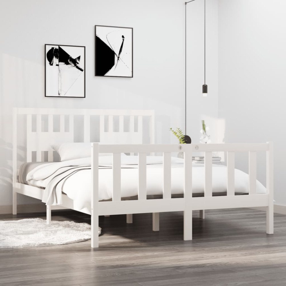 vidaXL Sängram vit massivt trä 135x190 cm