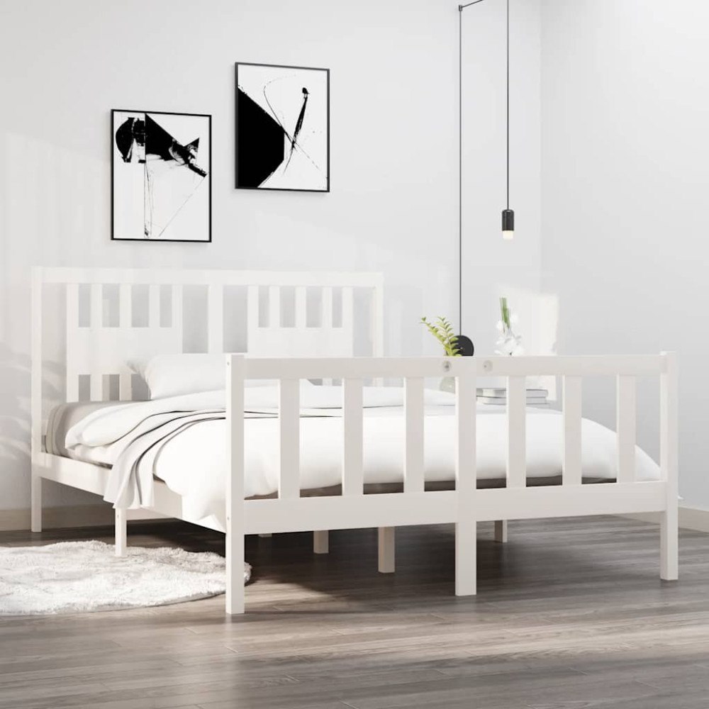 vidaXL Sängram vit massivt trä 140x190 cm