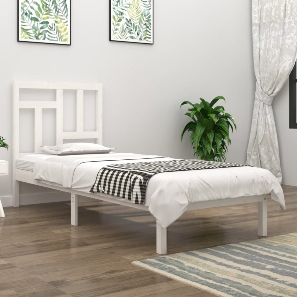 vidaXL Sängram utan madrass vit 90x190 cm massiv furu