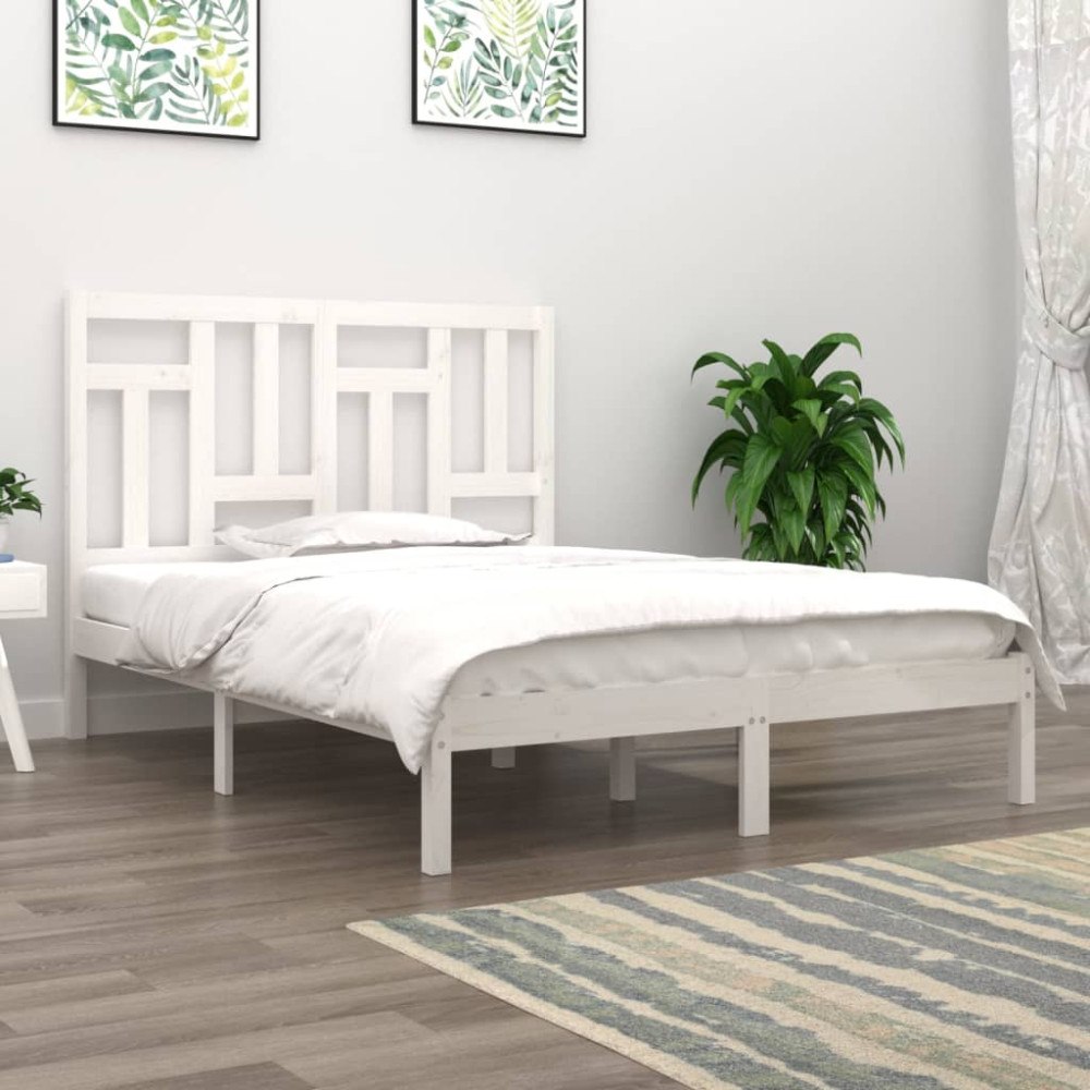 vidaXL Sängram vit massivt trä 120x190 cm