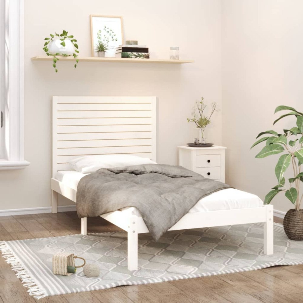 vidaXL Sängram vit massivt trä 90x200 cm