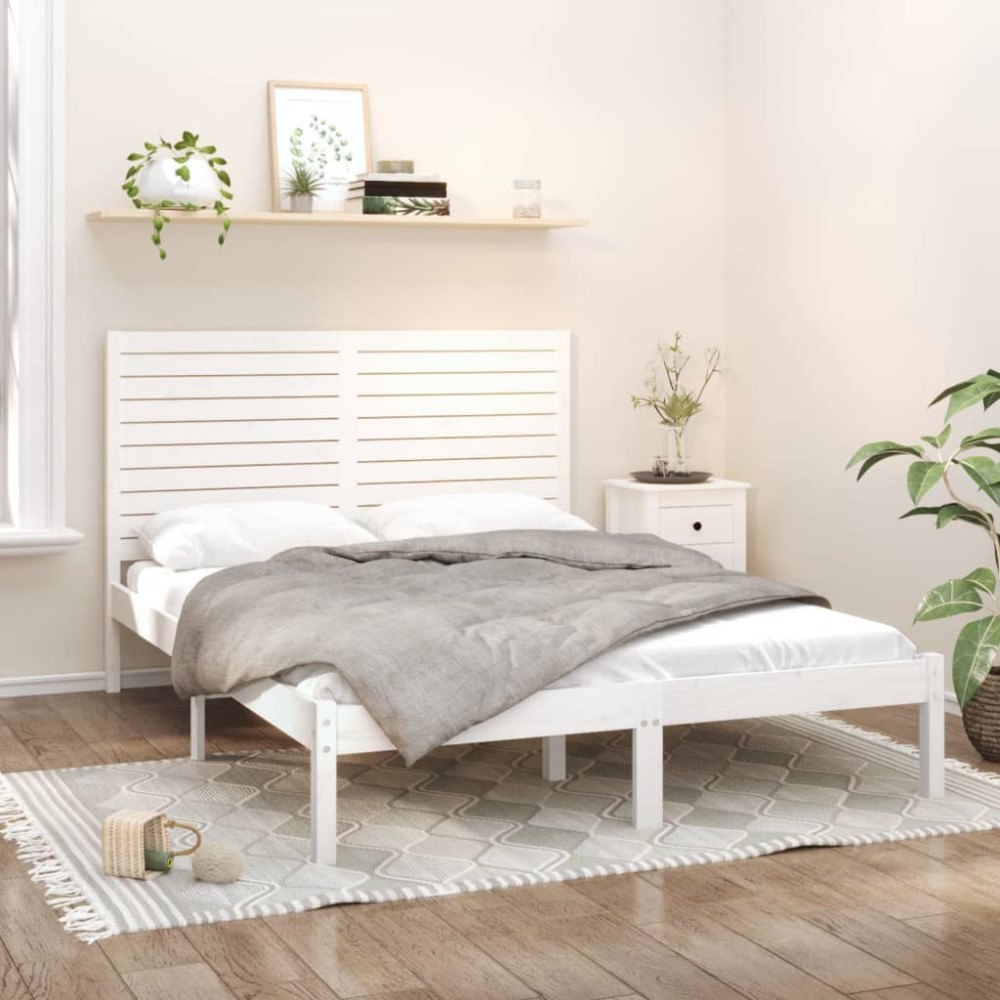 vidaXL Sängram vit massivt trä 120x200 cm enkelsäng