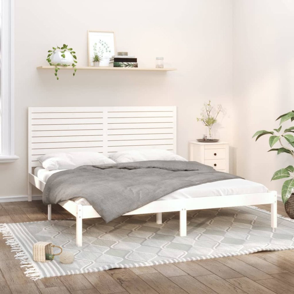 vidaXL Sängram vit massivt trä 180x200 cm