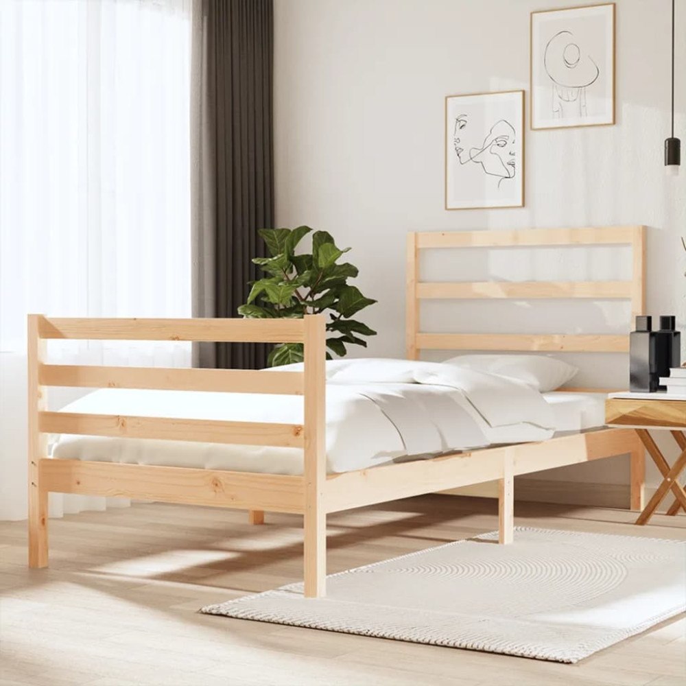 vidaXL Sängram massiv furu 90x190 cm