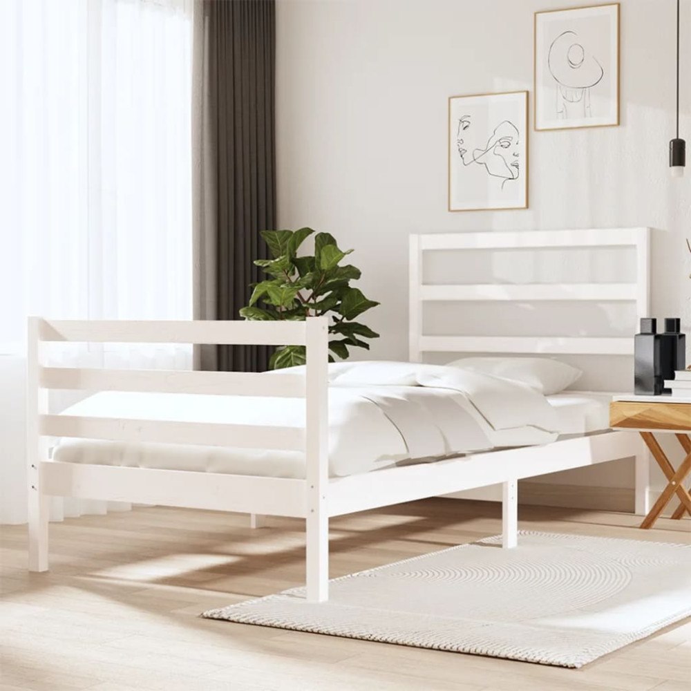 vidaXL Sängram vit massiv furu 90x190 cm