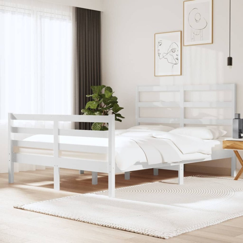 vidaXL Sängram vit massiv furu 140x190 cm