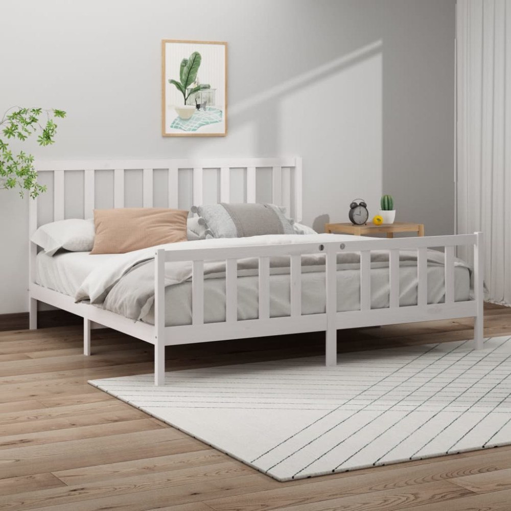 vidaXL Sängram utan madrass vit 200x200 cm massiv furu
