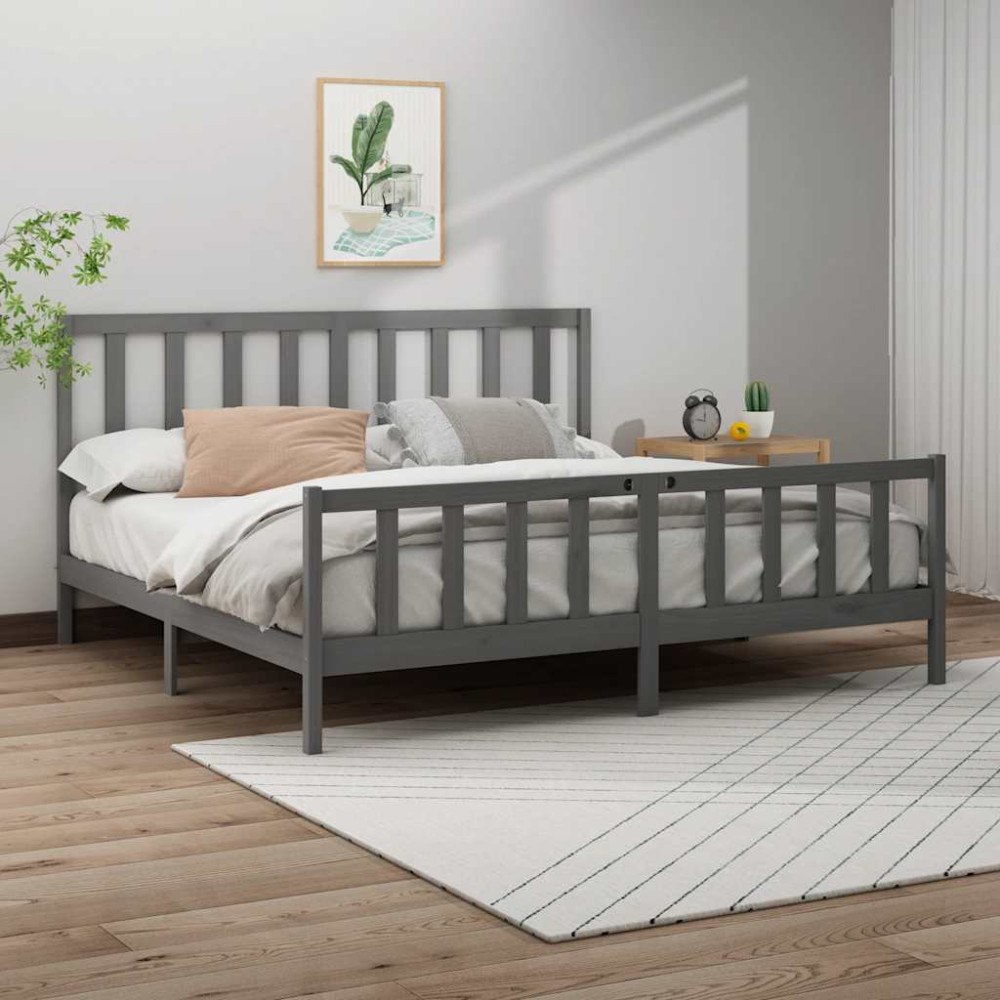 vidaXL Sängram grå massiv furu 200x200 cm
