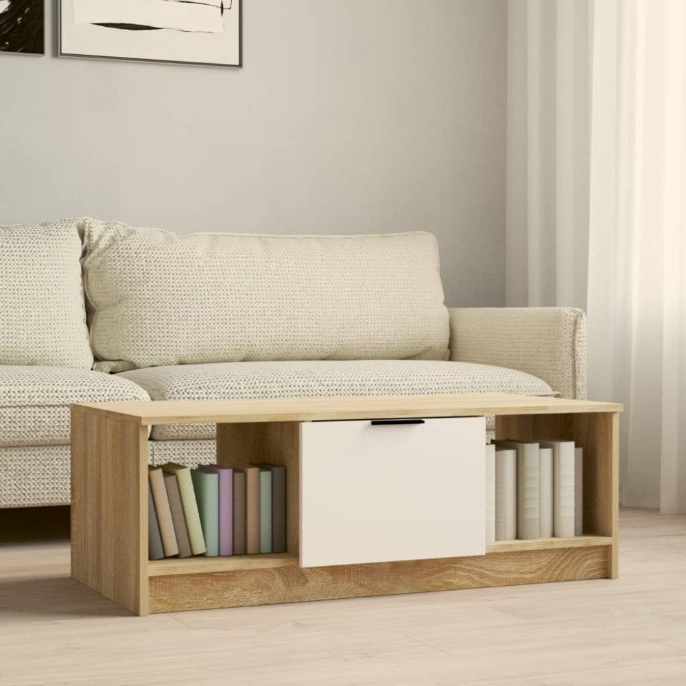 vidaXL Soffbord vit och sonoma-ek 102x50x36 cm konstruerat trä