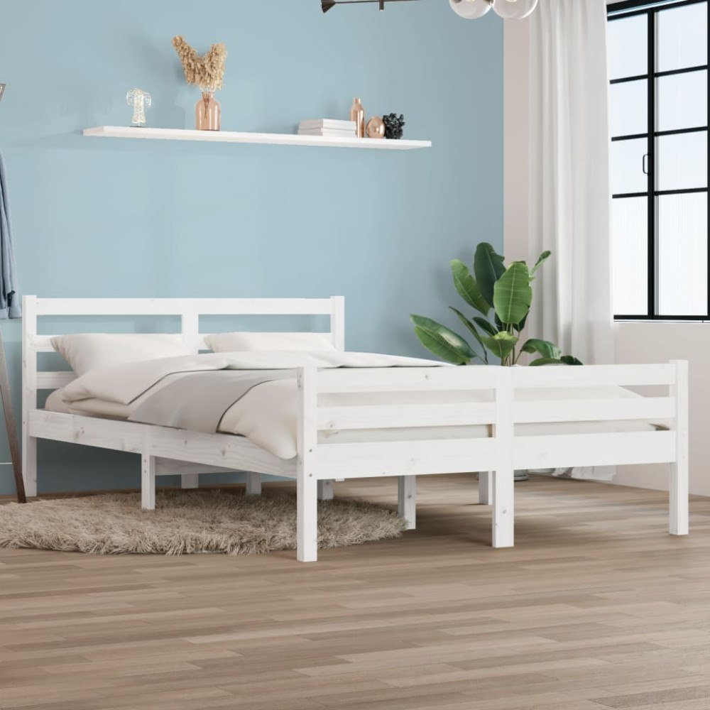 vidaXL Sängram vit massivt trä 150x200 cm