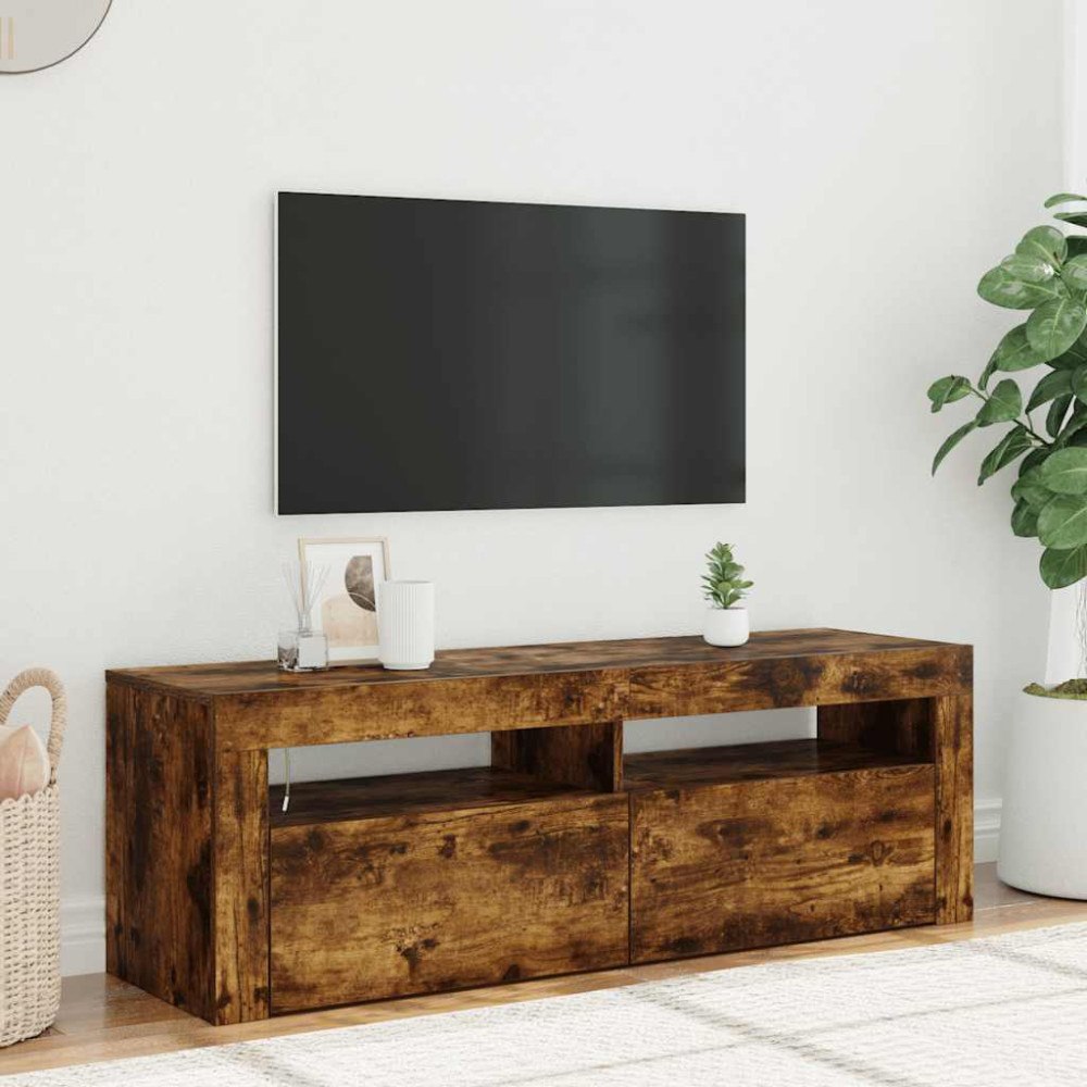 vidaXL Tv-bänk med LED-belysning rökfärgad ek 120x35x40 cm