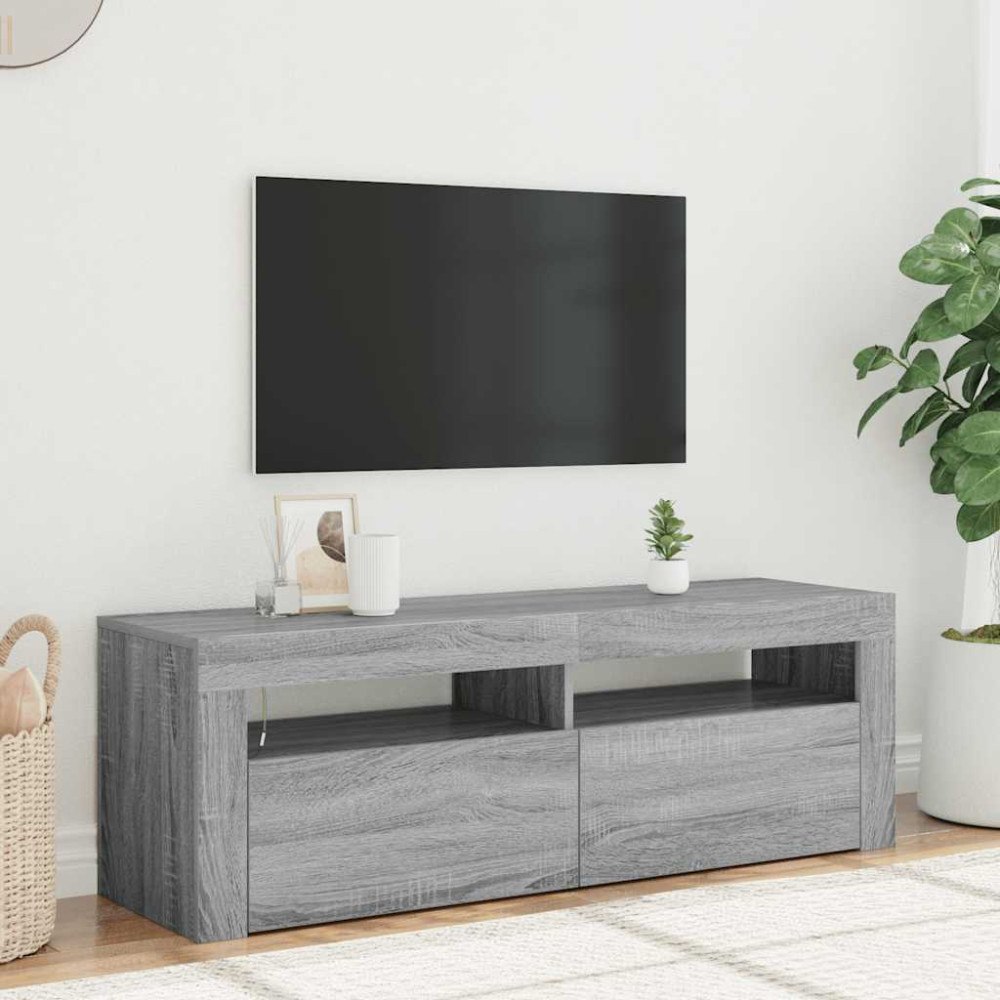 vidaXL TV-bänk med LED-belysning grå sonoma 120x35x40 cm