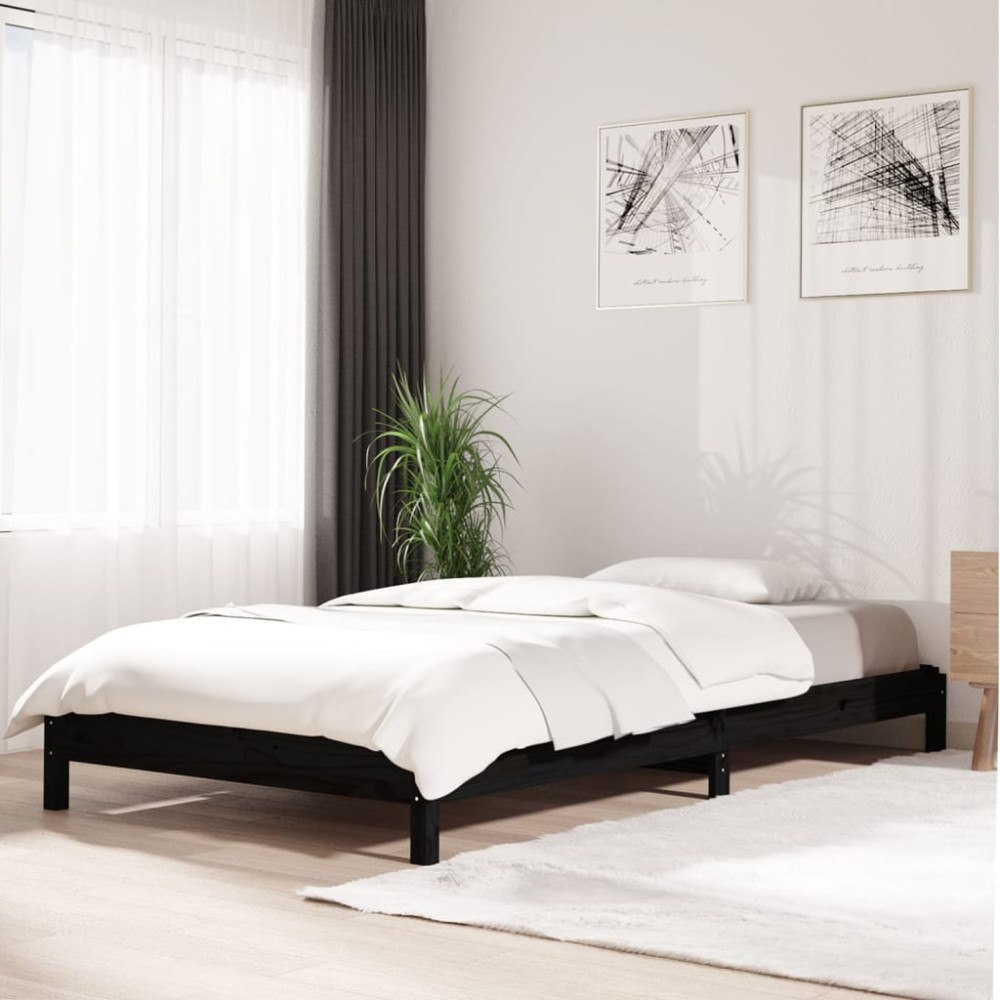 vidaXL Stapelbar säng svart 75x190 cm massivt furuträ