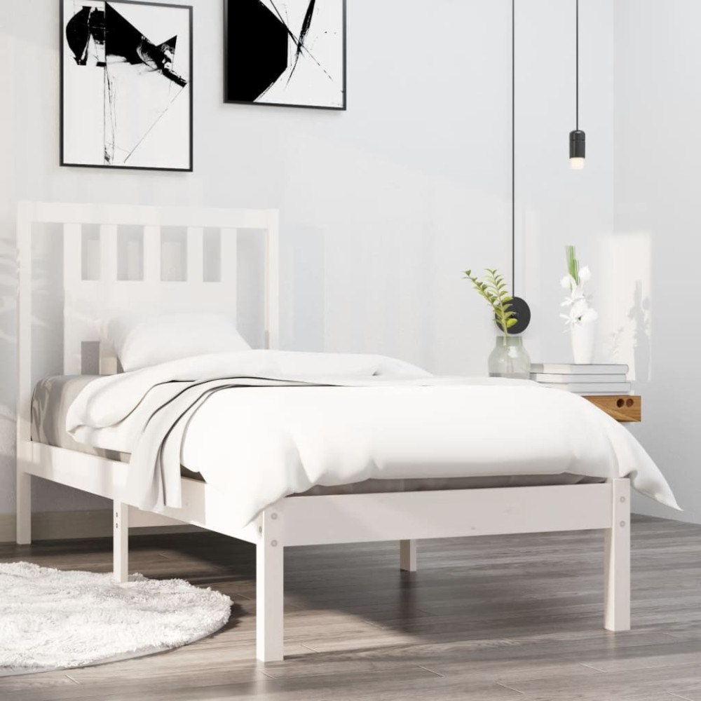 vidaXL Sängram vit massivt trä 90x190 cm