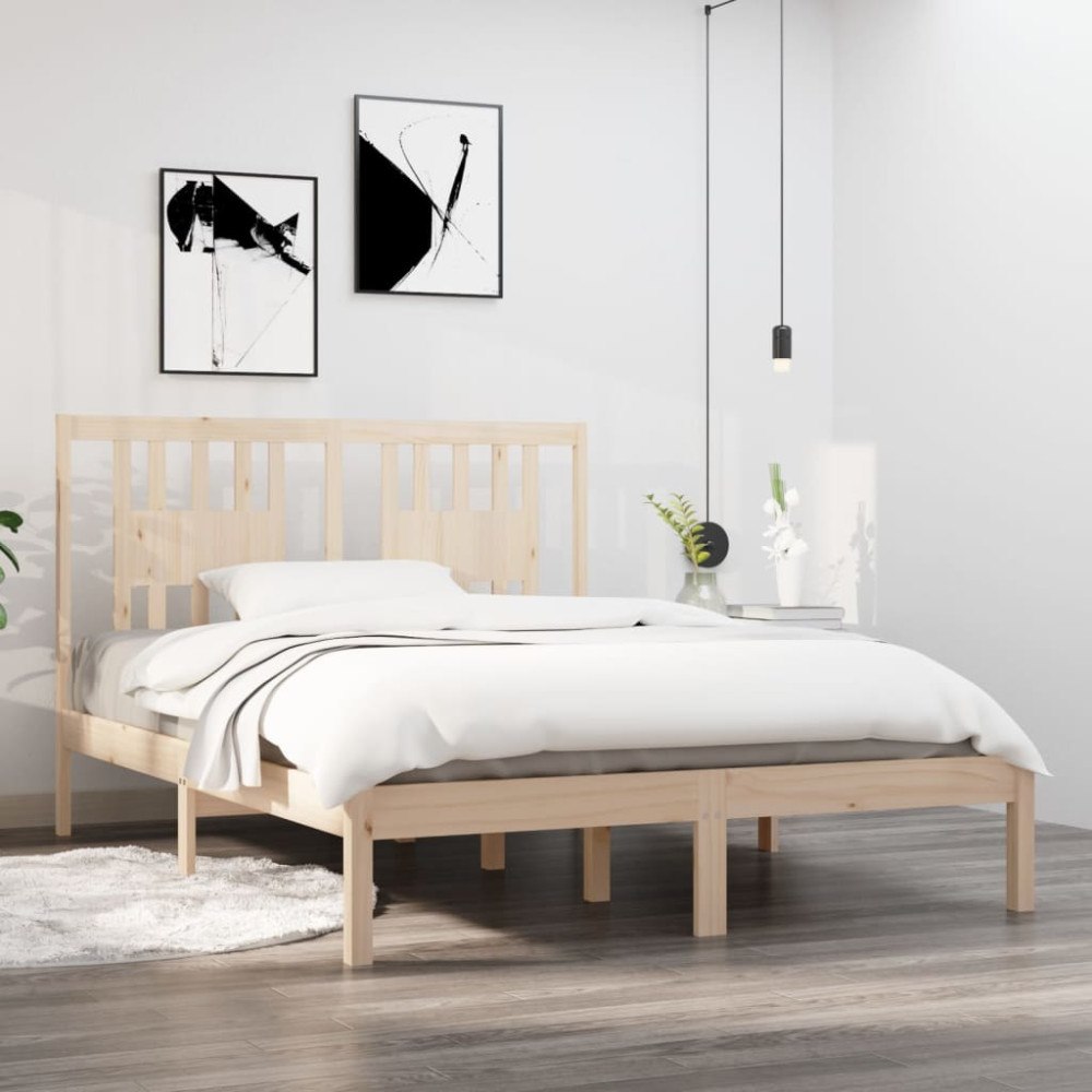 vidaXL Sängram massivt trä 135x190 cm