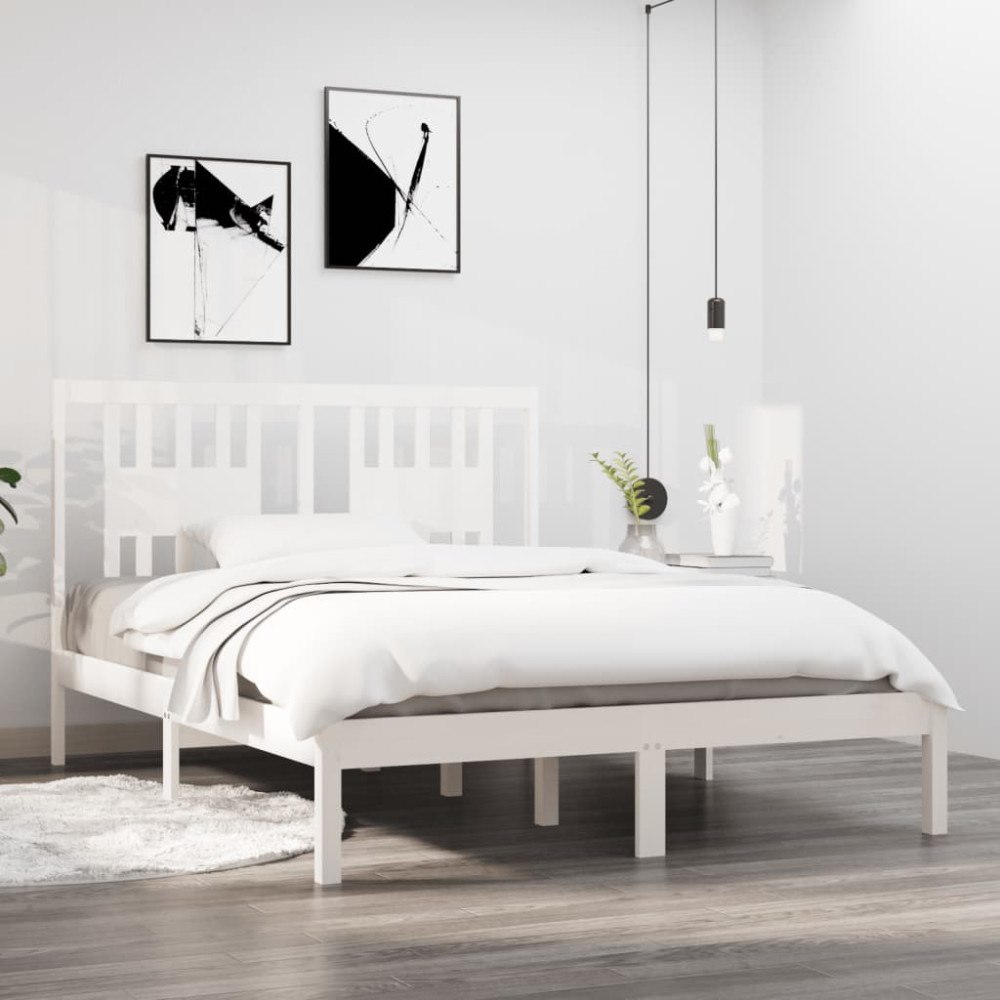 vidaXL Sängram vit massivt trä 135x190 cm