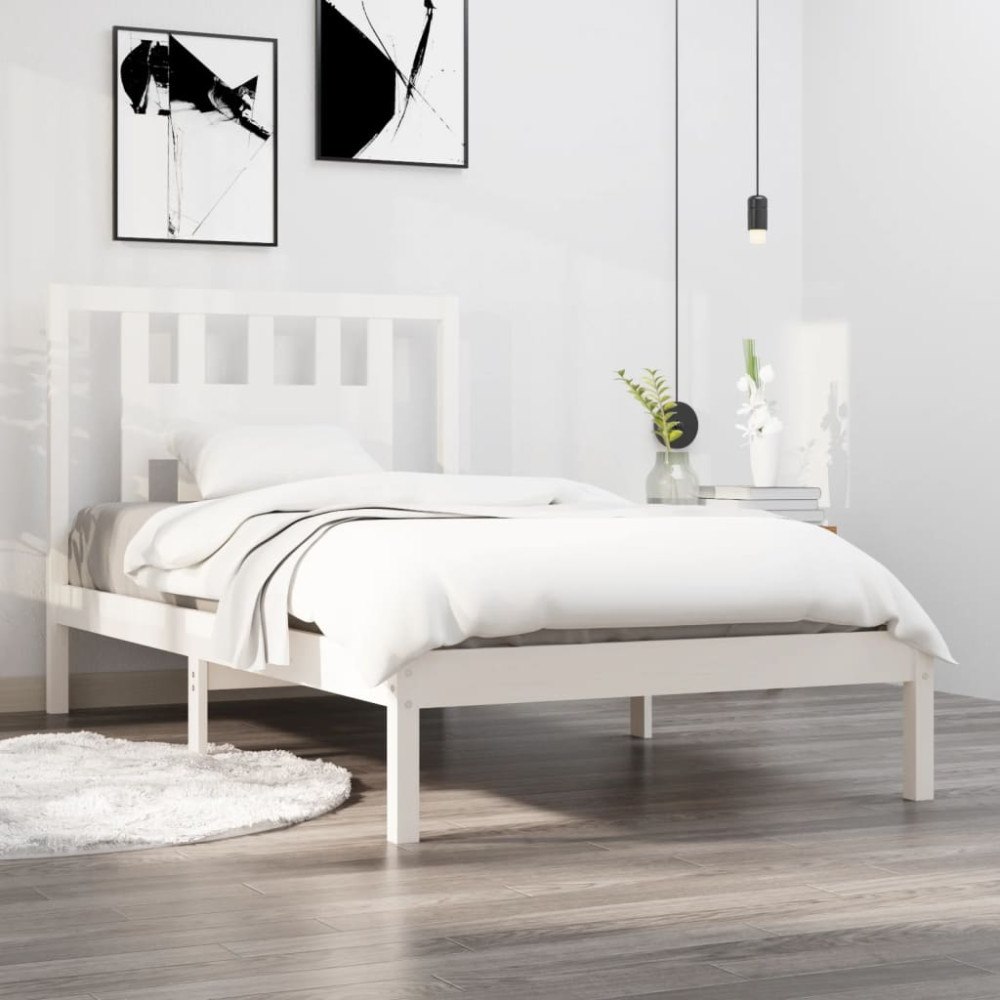 vidaXL Sängram vit massiv furu 90x200 cm
