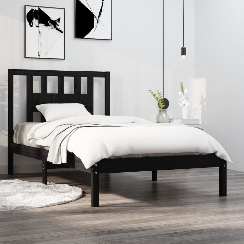vidaXL Sängram svart massiv furu 100x200 cm enkelsäng