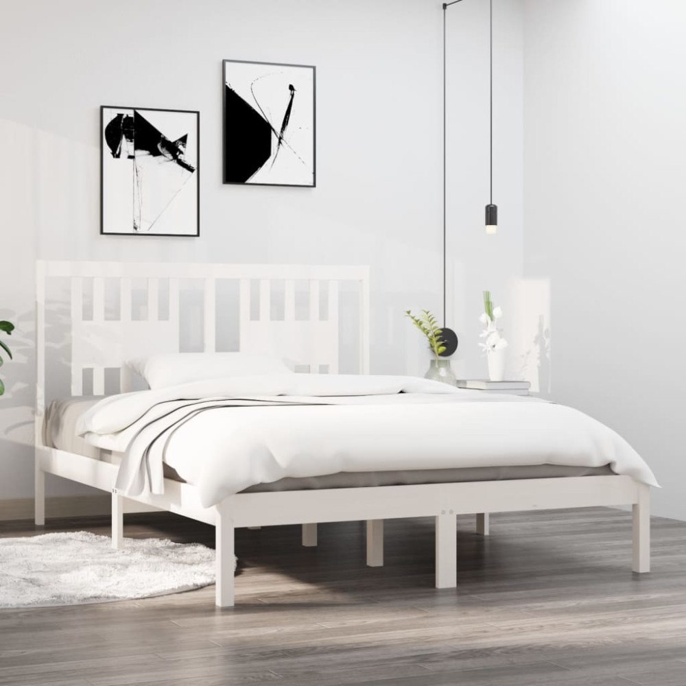 vidaXL Sängram vit massiv furu 120x200 cm